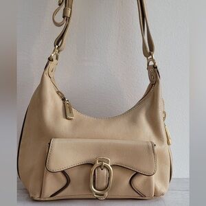 COLE HAAN HOBO PURSE SHOULDERS HANDBAG BEIGE OFFICE CASUAL STYLE